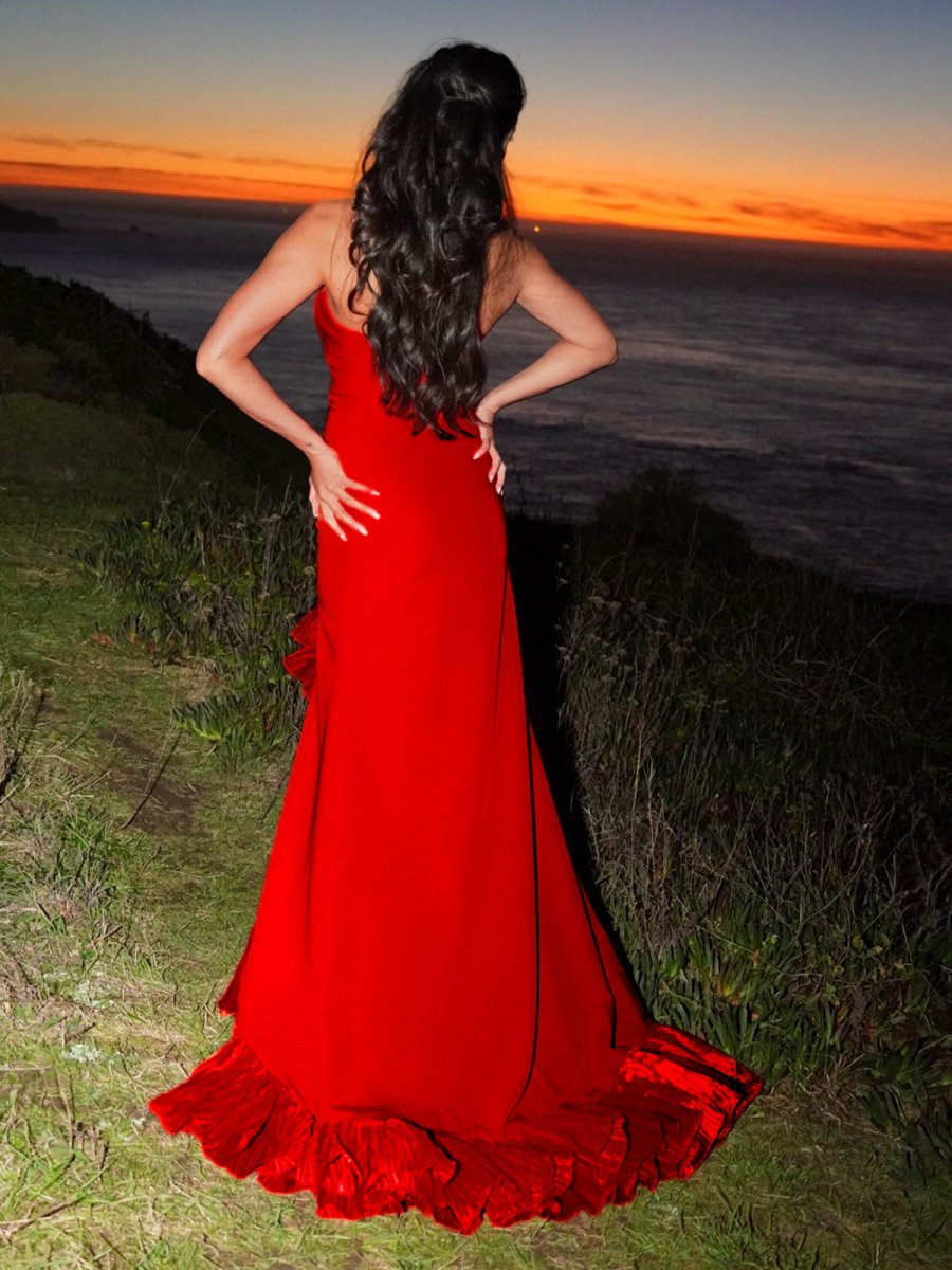 Tube Top Strapless Sleeveless Pleated Chiffon Ruffled Sweep Train Mermaid Prom Dress