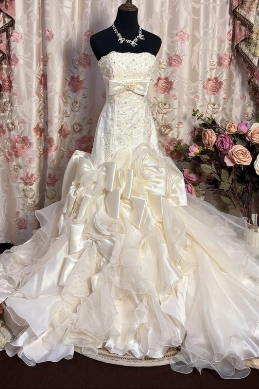 Strapless Long Elegant Wedding Dresses Princess Bridal Gown