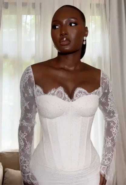 Elegant African Lace Long Sleeves Bridal Gown