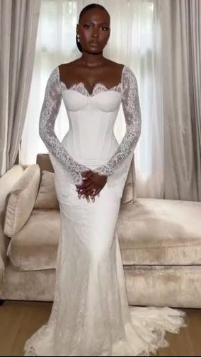 Elegant African Lace Long Sleeves Bridal Gown