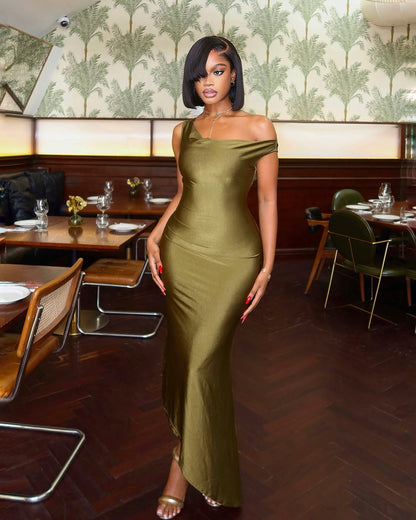 Off-Shoulder Sleeveless Mermaid Long Prom Dress With Pleated