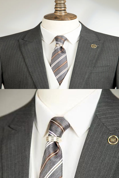Advanced Grey Prom Suit With Flap Peaked Lapel Three Pieces Striped