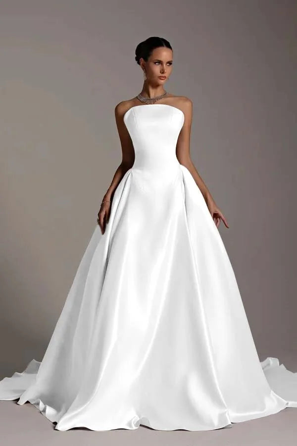 Champagne Strapless A-Line Elegant Prom Dress