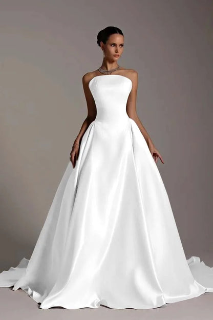 Champagne Strapless A-Line Elegant Prom Dress