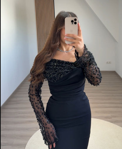 Long Sleeves Off-Shoulder Ruched Evening Dress