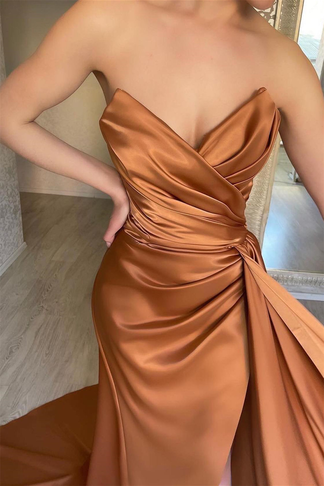 Sweetheart Mermaid Evening Dress Slit Pleated With Ruffles