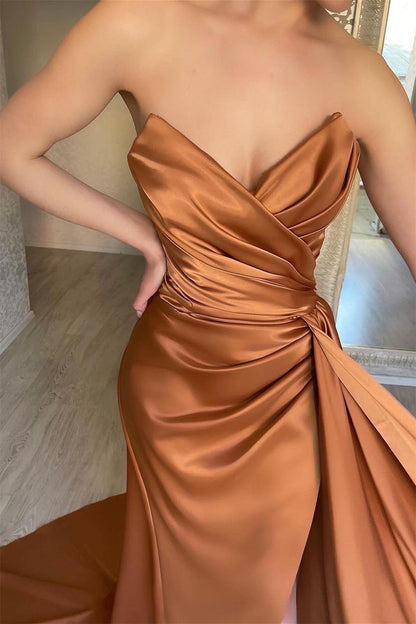 Sweetheart Mermaid Evening Dress Slit Pleated With Ruffles