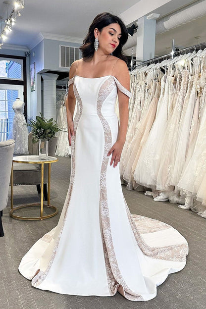 Simple Mermaid Cold Shoulder Satin Wedding Dress
