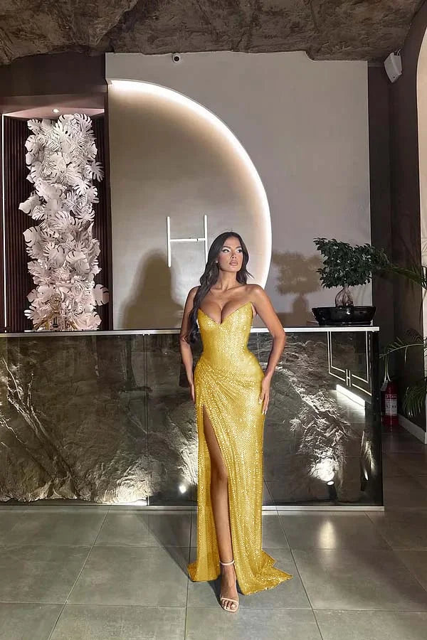 Gorgeous Royal Blue Split Strapless Prom Dress