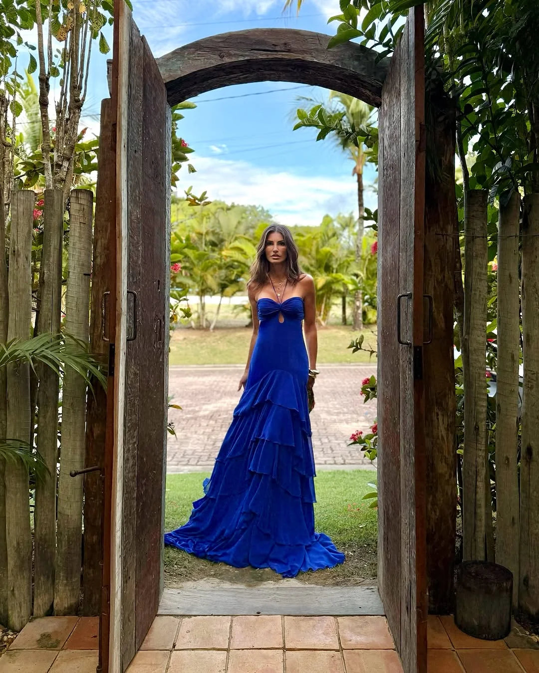 Royal Blue Sweetheart Halter Chiffon Ruffles Prom Dress ZT0682
