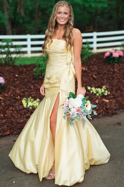 Off-Shoulder Sleeveless Satin Pleated Mermaid Prom Dress