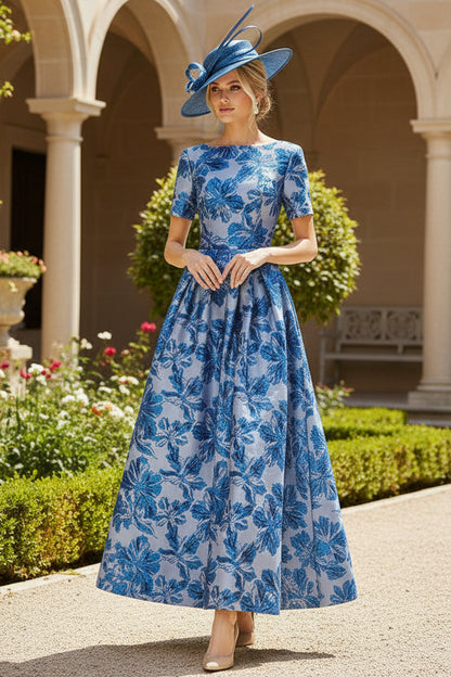 Scoop-Neck Short-Sleeves Pleated A-Line Cocktail Dress