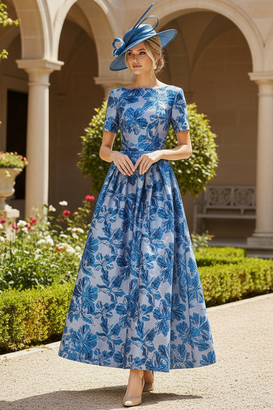 Scoop-Neck Short-Sleeves Pleated A-Line Cocktail Dress