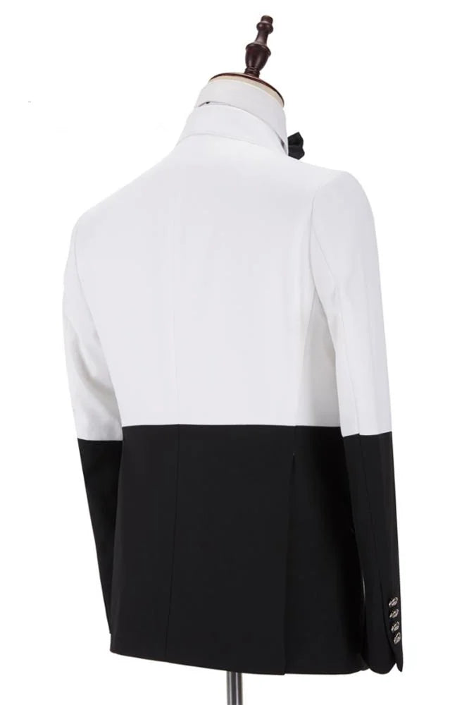 Classic Bespoke White And Black Wedding Blazer With Double Breasted Gentle For Groom