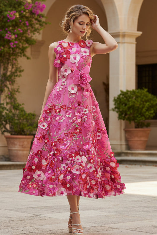 Scoop-Neck Sleeveless Tea-Length Mother of the Bride Dress