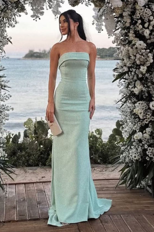 Elegant Mermaid Strapless Mint Green Sleeveless Prom Dress