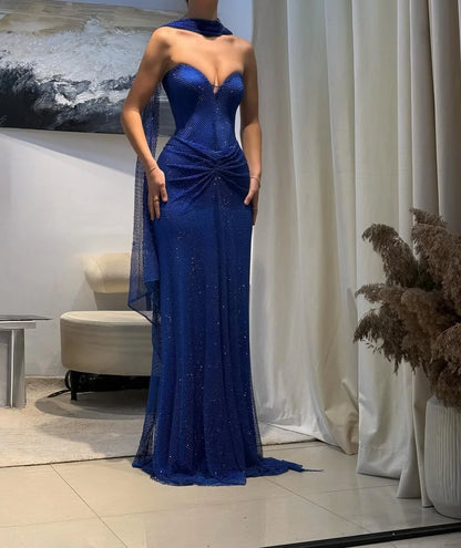 Dark Blue Sweetheart Sheath Strapless Prom Dress ZT0704