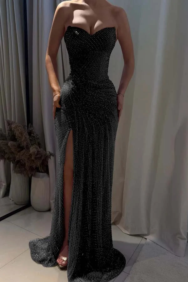 Fuchsia Sweetheart Beaded Split Gorgeous Prom Dress ZT0694