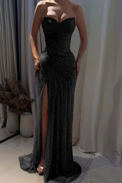 Fuchsia Sweetheart Beaded Split Gorgeous Prom Dress ZT0694