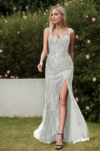 Sheath Lace Up Sequins Applique Mermaid Prom Dress