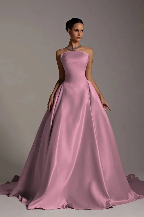 Champagne Strapless A-Line Elegant Prom Dress