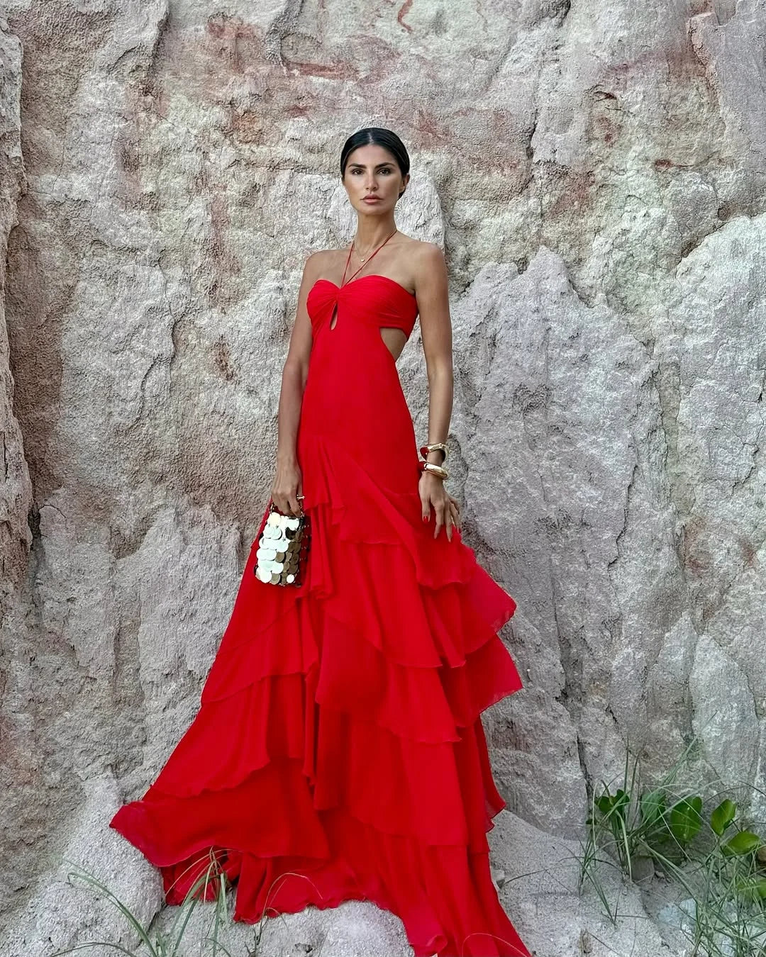 Royal Blue Sweetheart Halter Chiffon Ruffles Prom Dress ZT0682