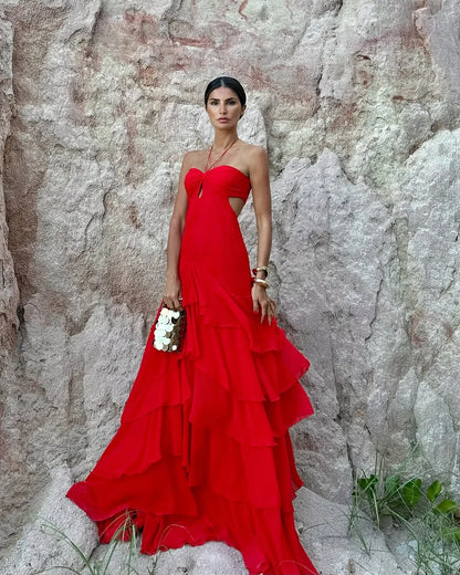 Royal Blue Sweetheart Halter Chiffon Ruffles Prom Dress ZT0682