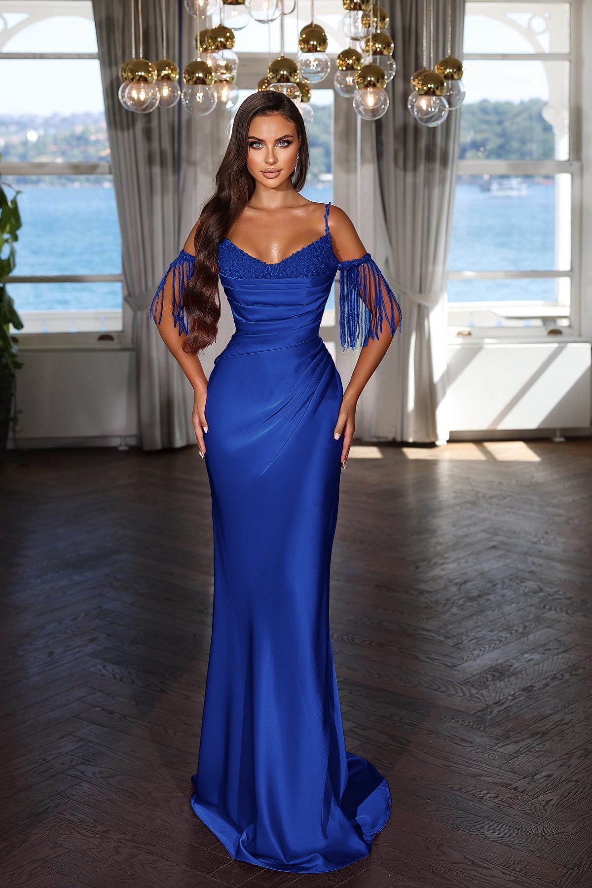 Charming Fuchsia Prom Dress Spaghetti Strap With Pleated Tassel Sequins