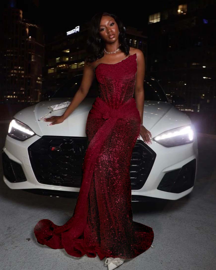 Asymmetric Strapless Sleeveless Long Pleated Mermaid Prom Dress