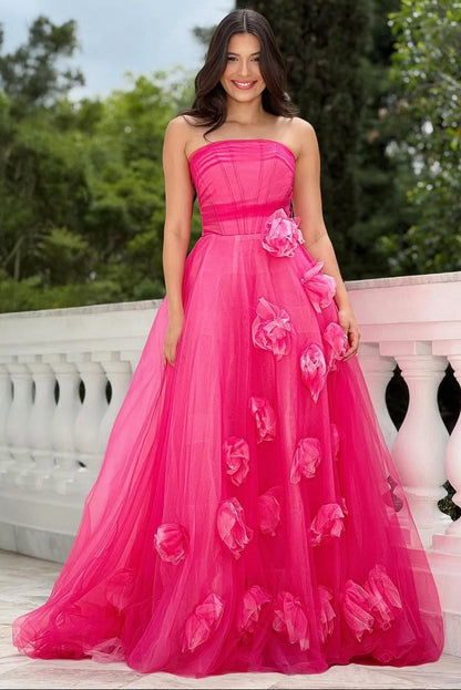 Strapless Sleeveless Long A-Line Pleated Prom Dress