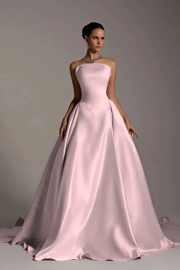Champagne Strapless A-Line Elegant Prom Dress