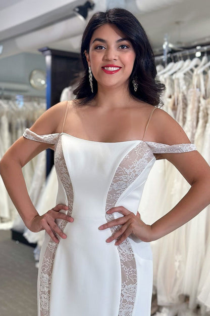 Simple Mermaid Cold Shoulder Satin Wedding Dress