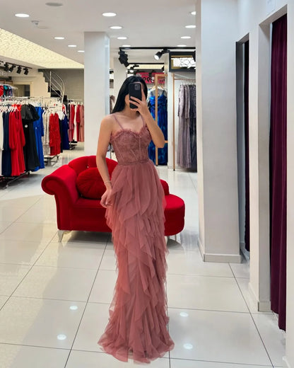 Sweetheart Spaghetti-Straps Sweet Tulle Prom Dress