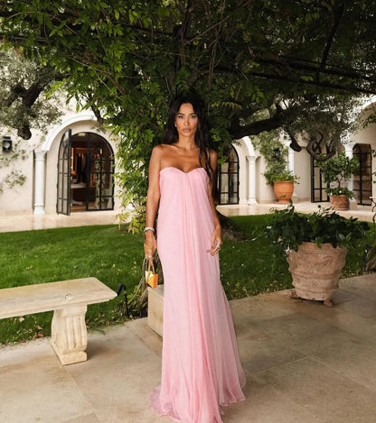 Candy Pink Sweetheart Summer Tulle Sheath Prom Dress ZT0655