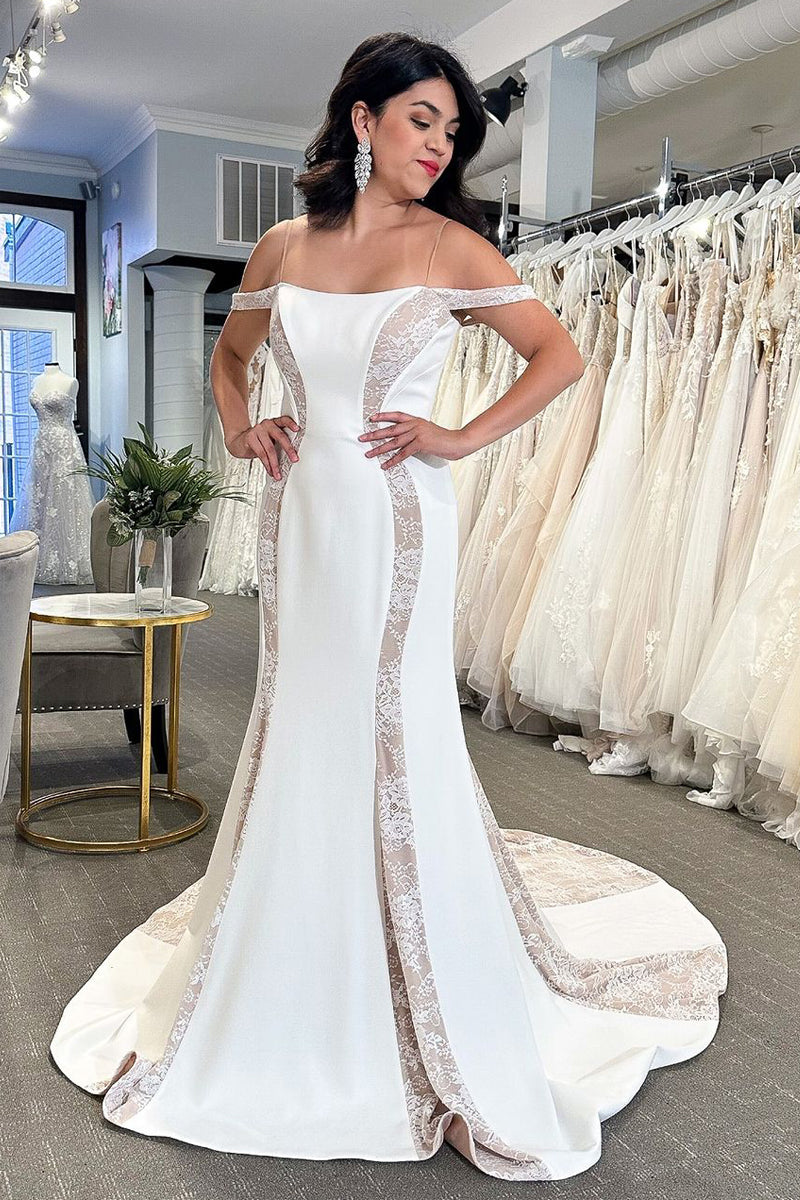 Simple Mermaid Cold Shoulder Satin Wedding Dress