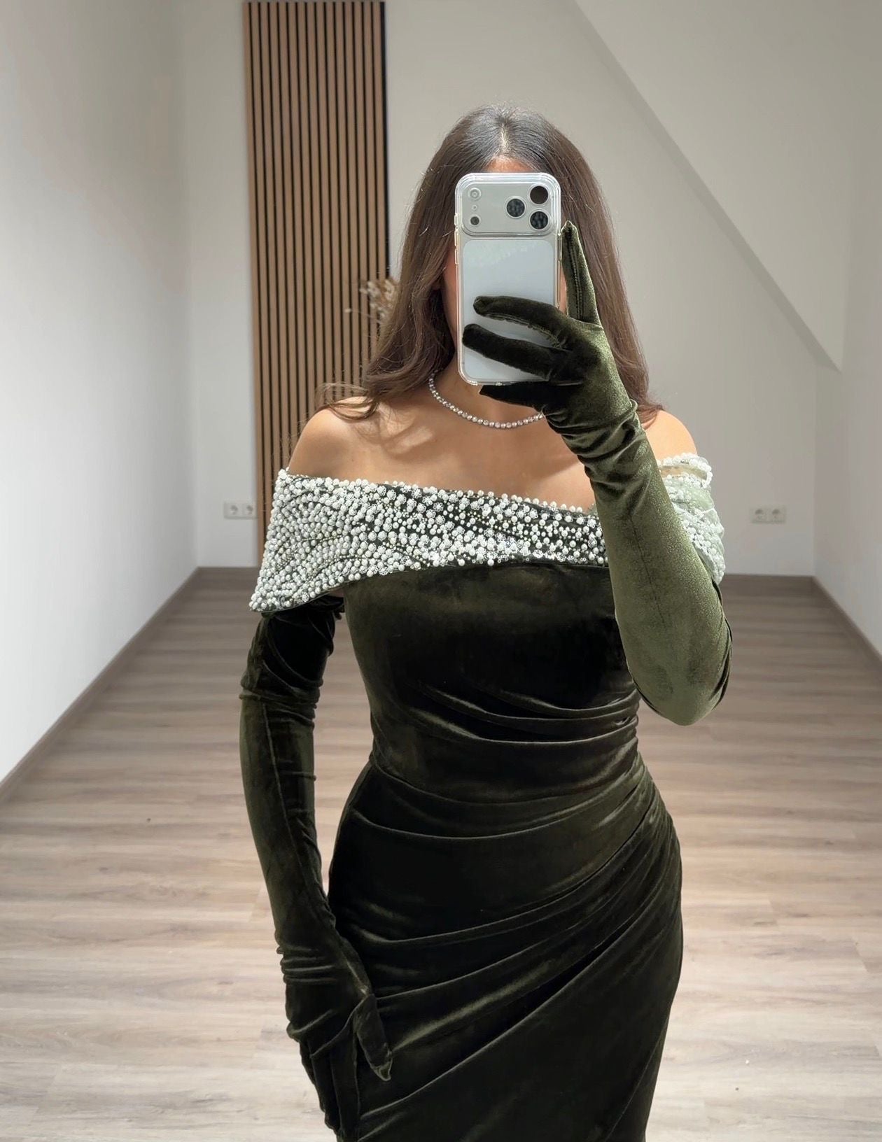 Satin Square Neck Long Sleeves Formal Dress with Sash