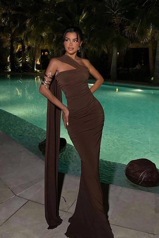 Strapless Sleeveless Long Mermaid Prom Dress With Pleated And Ruffle