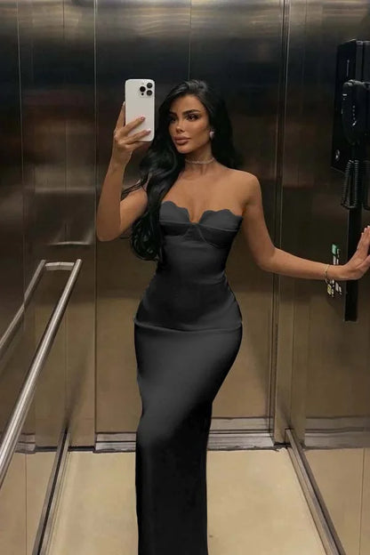 Ivory Back Slit Strapless Elegant Prom Dress