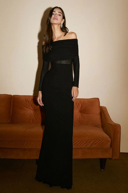 Strapless Long Sleeves Long Pleated Mermaid Prom Dress