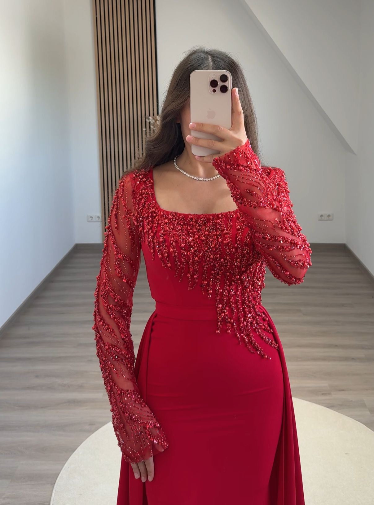 Simple Long Sleeves Square Sequins A-Line Prom Dress