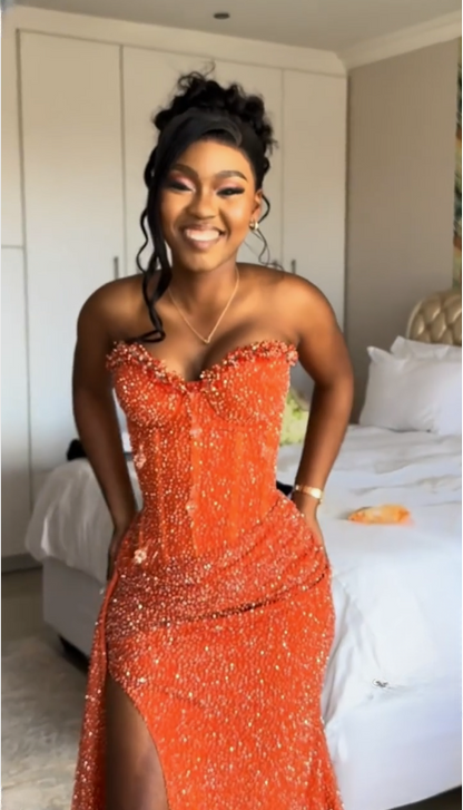 Orange Mermaid Long Prom Dress Evening Party Dresses