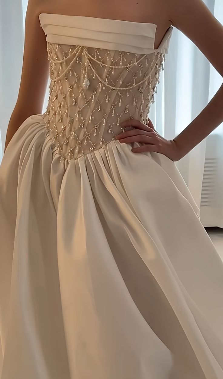 A Line Stunning Strapless Satin Wedding Dress