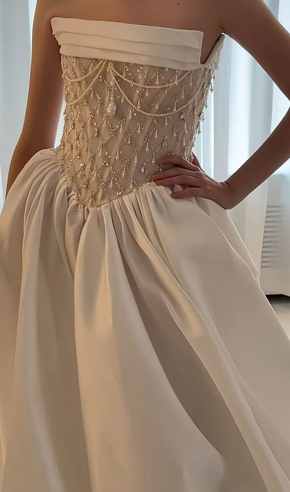 A Line Stunning Strapless Satin Wedding Dress