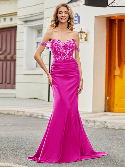 Off Shoulder Mermaid Prom Dress Ruched Long Evening Dress