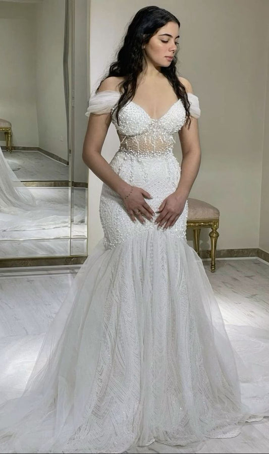 Off Shoulder Mermaid Long Wedding Dress Mermaid Bridal Dress