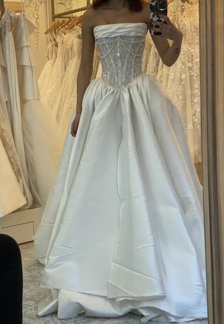 A Line Stunning Strapless Satin Wedding Dress