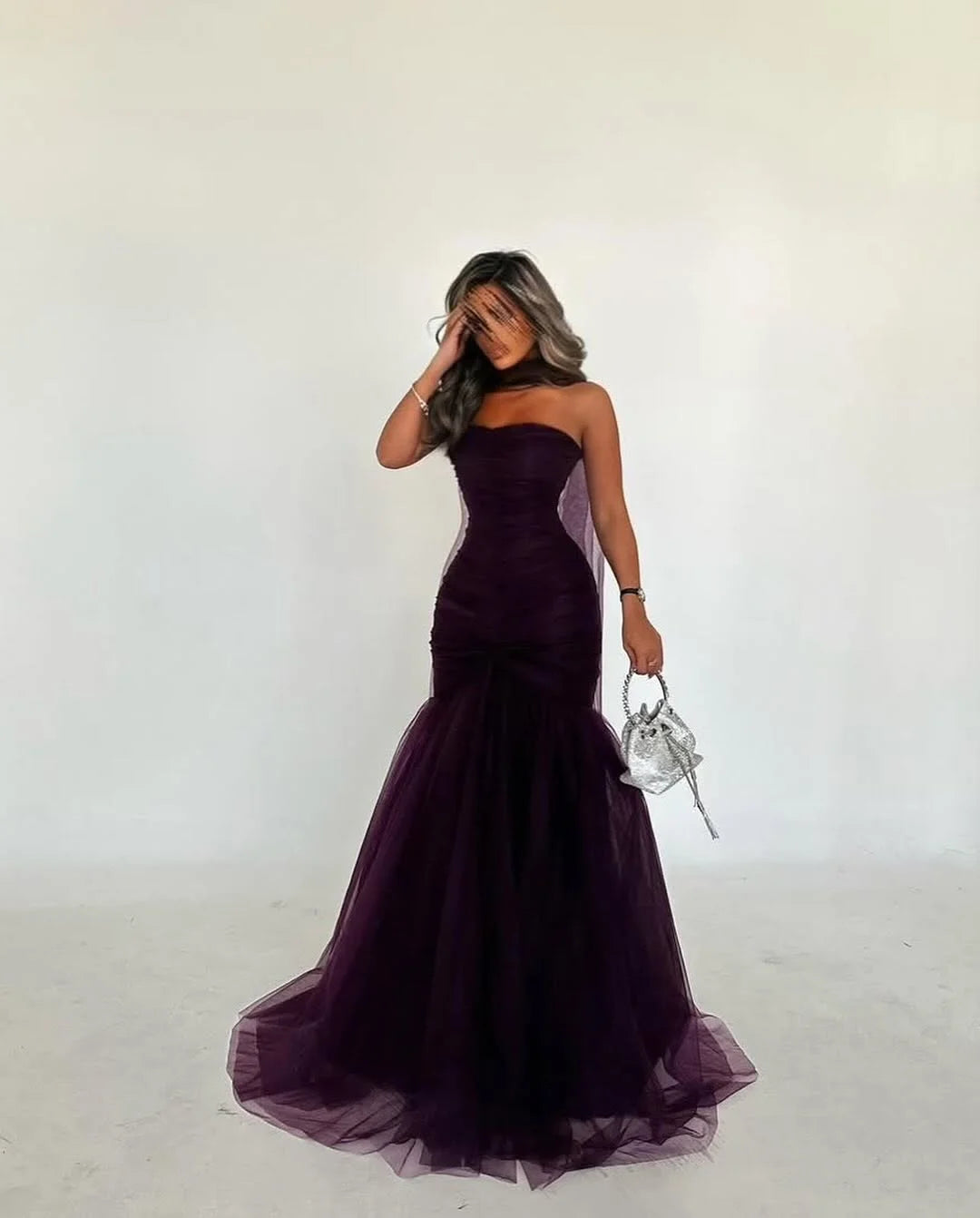 Grape Strapless Mermaid Tulle Prom Dress ZT0707