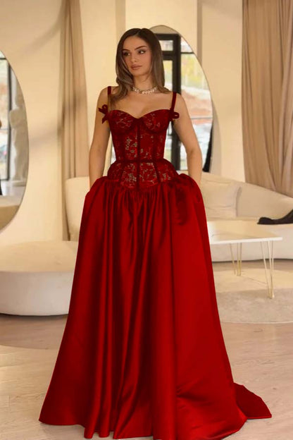 V-Neck Spaghetti Straps Sleeveless Long A-Line Prom Dress