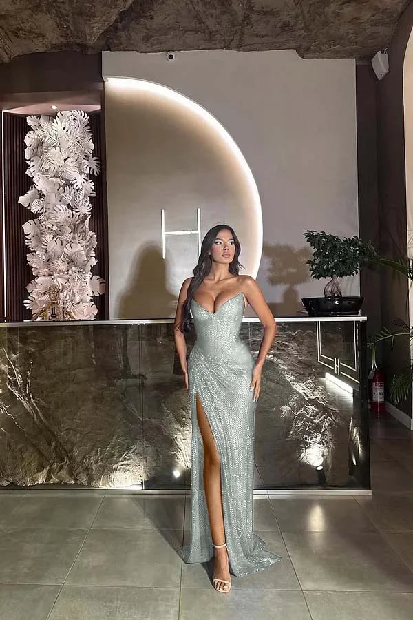 Gorgeous Royal Blue Split Strapless Prom Dress