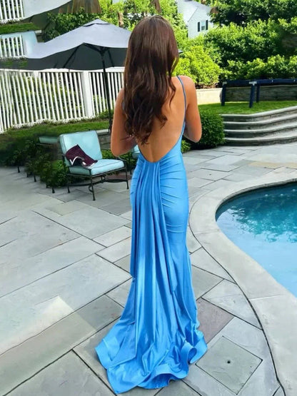 Gorgeous Mermaid V Neck Satin Prom Dress